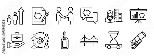 Minimalist business cooperation and partnership outline icon set