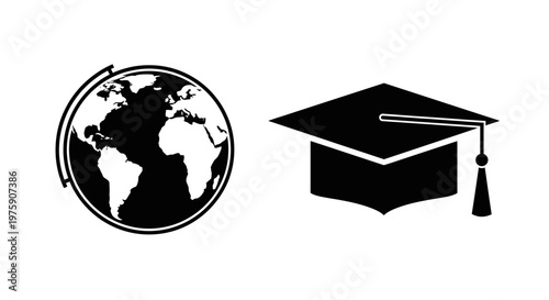Global Education Concept: Globe and Graduation Cap Icons