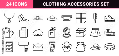 Fashion and lifestyle line icons for retail and clothing stores.