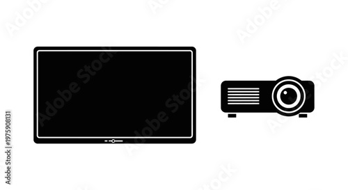 Modern Projector and Flat Screen Display Icon Set
