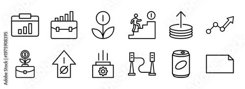 Business growth and financial success minimalist line icon set