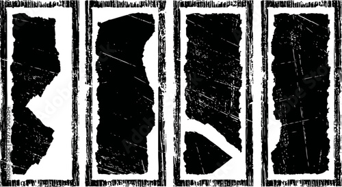 vintage grunge rubber stamps with rough edges and distressed texture, set of four rectangular labels