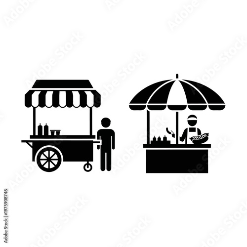 Street Food Carts: Vendor Serving Customer, Mobile Food Stall Icon