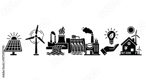 Sustainable energy sources powering industry and net-zero future concept