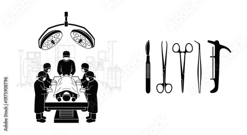 Surgical Team Performing Operation in Operating Room with Medical Instruments