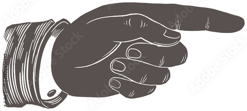 Foto Vintage pointing hand engraving style black illustration isolated PNG