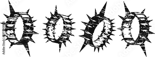 Black spiked metal bracelet set with sharp studs punk tattoo accessory band with rough texture and edgy