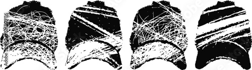 black and white abstract digital art with dense linear patterns in vertical formation