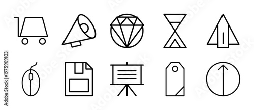 Business and finance line icons set with data charts and marketing symbols