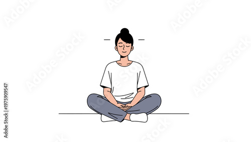 Young woman sitting in lotus pose practicing meditation and mindfulness for mental health.