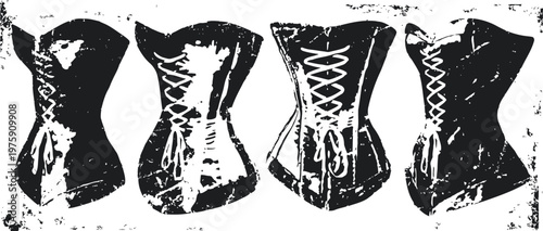 Vintage black corsets set four antique lace up corset dresses for waist shaping and fashion