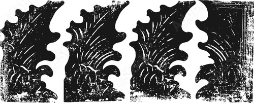 vintage ornamental floral decorative corner elements in black silhouette, intricate plant motifs design