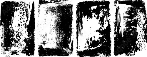 Worn black grunge texture overlay set with distressed scratches, cracks, stains, and weathered vintage effects