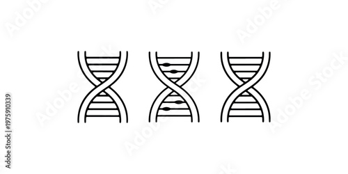 Dna strand with genetic mutation icon, black and white dna damage sign, line vector illustration of gene editing concept on white background