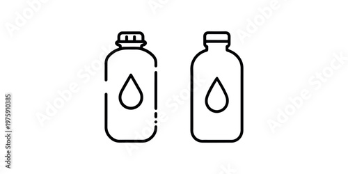 Liquid detergent or fabric softener icon, plastic bottle with drop symbol, black and white laundry product vector illustration on white background