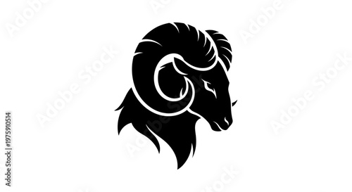 Aries zodiac sign symbol black ram head illustration.