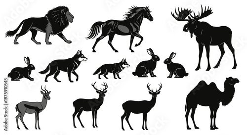 Collection of various wild animals in silhouette form.