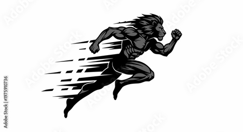 Dynamic Lion Man Sprinting Forward with Speed Trails.