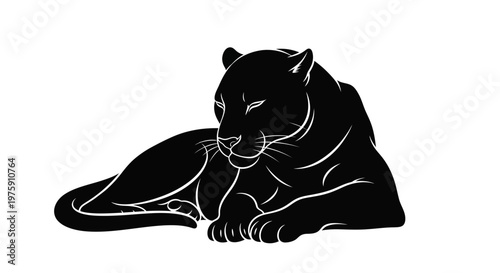 Black Panther Silhouette Resting Gracefully on White Background.