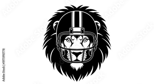 Lion wearing a football helmet black and white illustration.