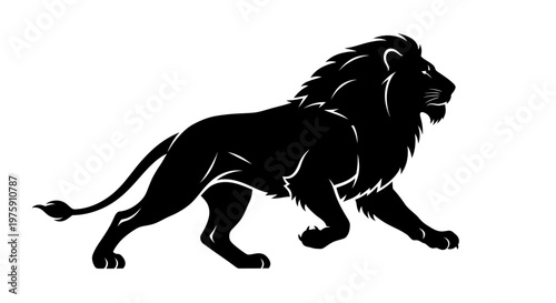 Canvas Print Majestic black lion silhouette walking with powerful presence.