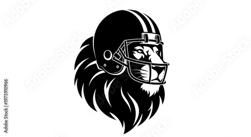 Lion wearing a football helmet black and white illustration.