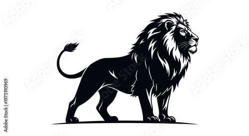 Majestic black lion standing proudly, a symbol of strength and power.