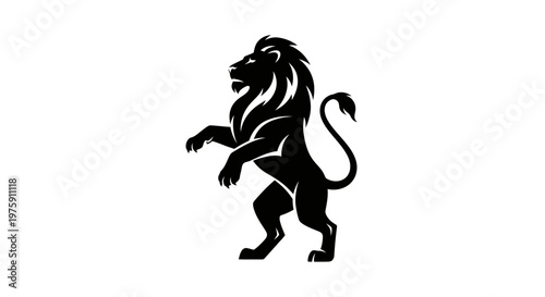 Majestic Black Lion Standing Proudly on White Background.