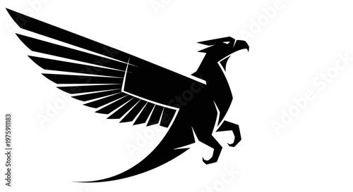 Majestic Black Griffin Silhouette with Spread Wings.