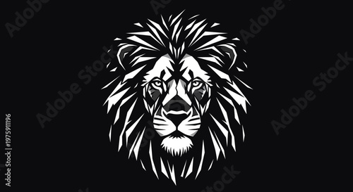 Majestic Lion Head Illustration on Black Background.