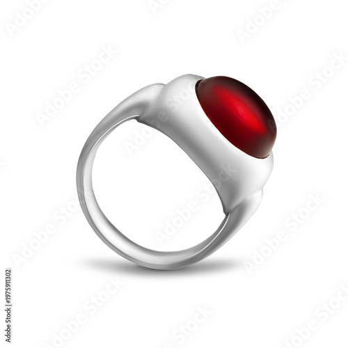 Silver ring with red gemstone minimal jewelry