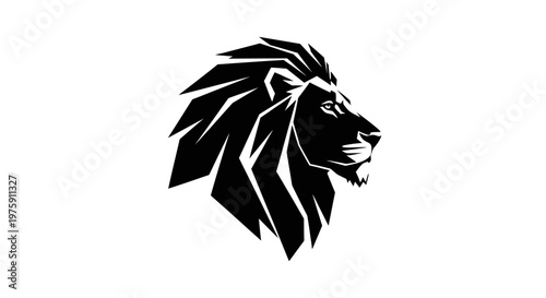 Majestic Lion Head Profile Black and White Vector Illustration.