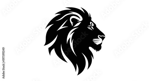 Majestic Black Lion Head Profile Vector Illustration.