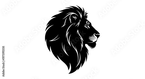 Majestic black lion head profile illustration.