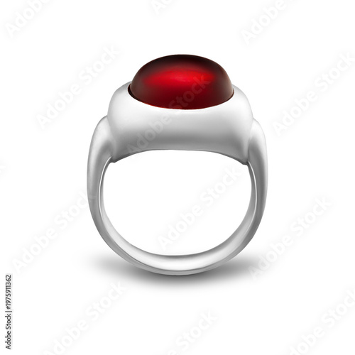 Silver ring with oval red gemstone