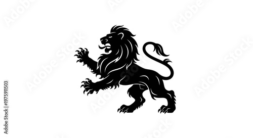 Majestic Black Lion Heraldic Symbol on White Background.