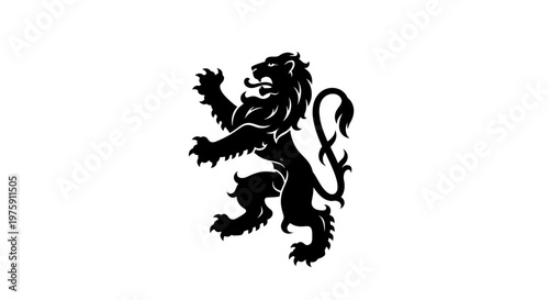 Majestic Black Lion Heraldic Symbol on White Background.