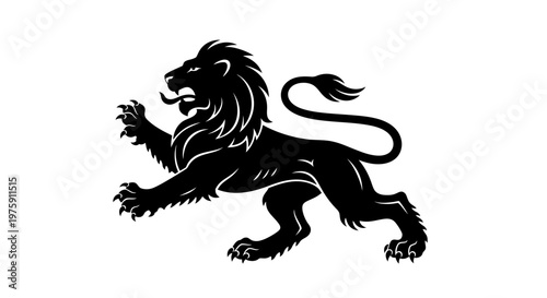 Majestic Black Lion Heraldic Symbol on White Background.