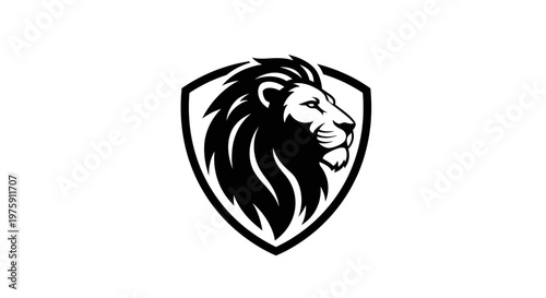 Majestic Lion Head Profile in Shield Logo Design.
