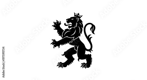 Majestic Black Lion Heraldic Symbol with Crown.