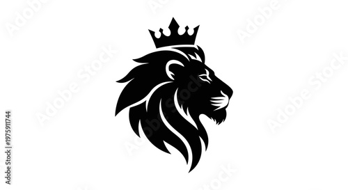 Majestic Lion Head Silhouette with Crown Symbolizing Royalty and Strength.