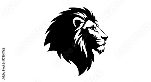Majestic lion head profile in striking black and white.