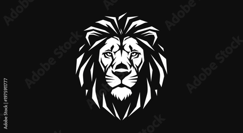 Majestic Lion Head Vector Illustration on Black Background.