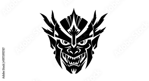 Intense Black and White Oni Mask Illustration.