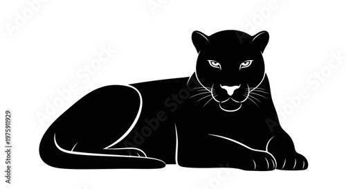 Majestic Black Panther Resting Gracefully on a White Background.