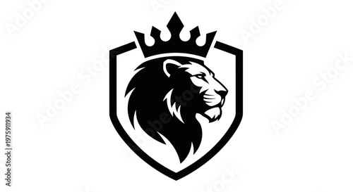 Majestic Lion Head with Crown in Shield Logo Design.