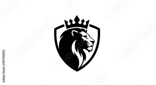 Majestic Lion Head with Crown in Shield Logo Design.
