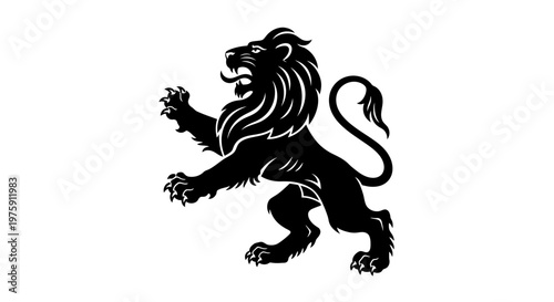 Majestic Black Lion Rearing Up in Heraldic Style.