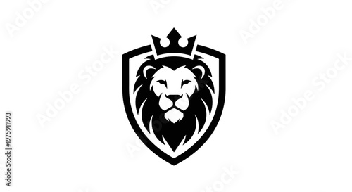 Majestic Lion Head with Crown in Shield Logo Design.