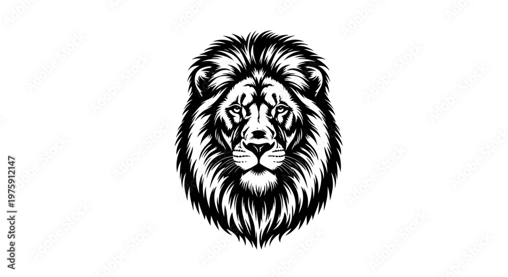 Obraz premium Majestic Lion Head Vector Illustration on White Background.